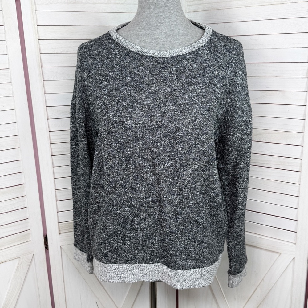 Vintage Forever 21 Heathered Terrycloth Two Tone Sweatshirt Black Grey Medium